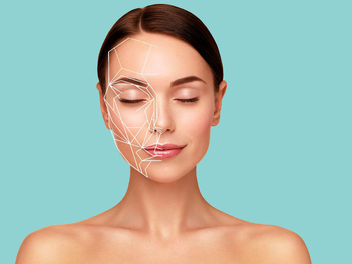 Rostro modelo con dibujo conexiones